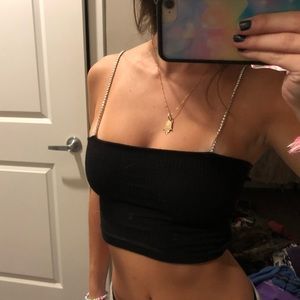 LF black rhinestone strap tank top